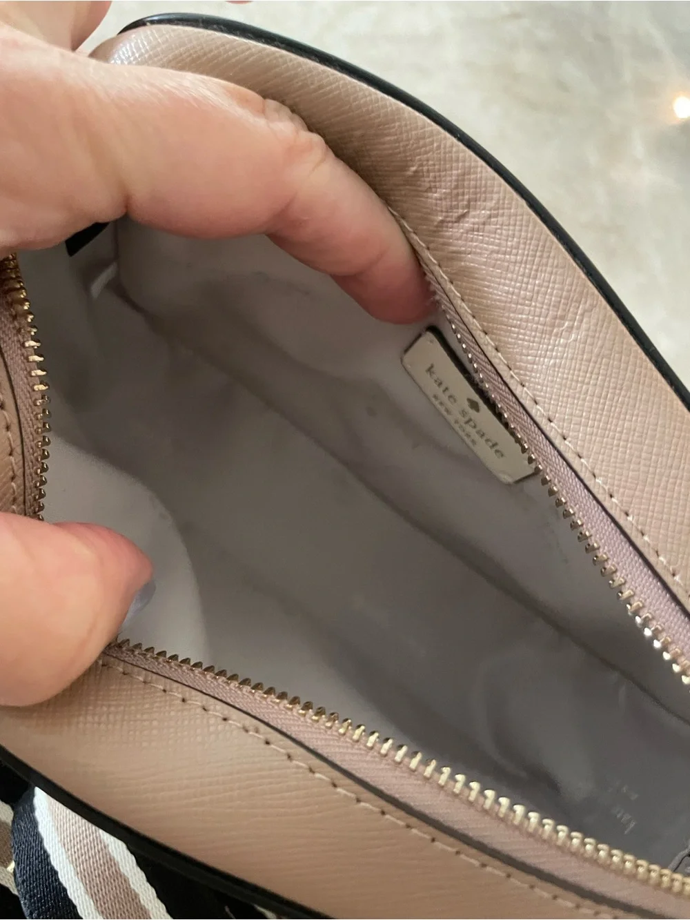 kate spade Cream and Black Logo Crossbody Mini Cam Bag